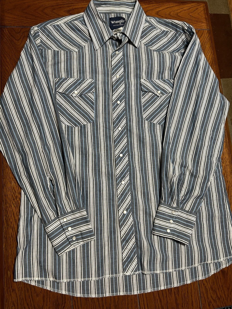 Vintage Wrangler Striped Pearl Snap Western Shirt Long Vintage Wrangler Striped Pearl Snap Western Shirt Long
