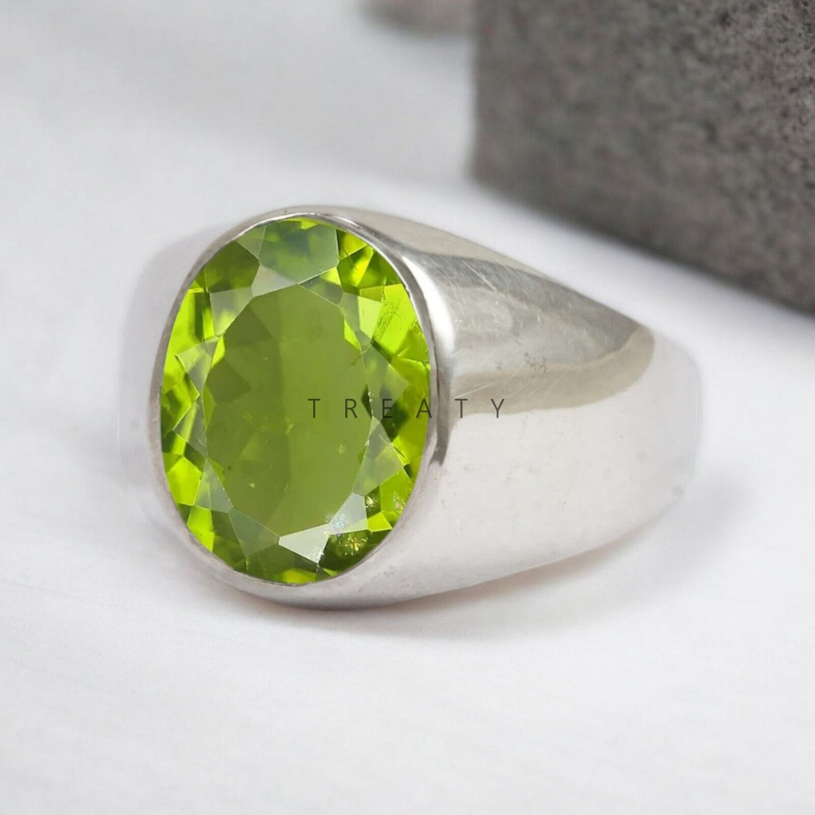 Peridot Oval Cut Gemstone With 925 Sterling Silver Ring For Men's #A52