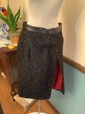 Dsquared2 Tweed Pattered Metallic Knee Length Skirt With Leather Waist IT 42 NWT