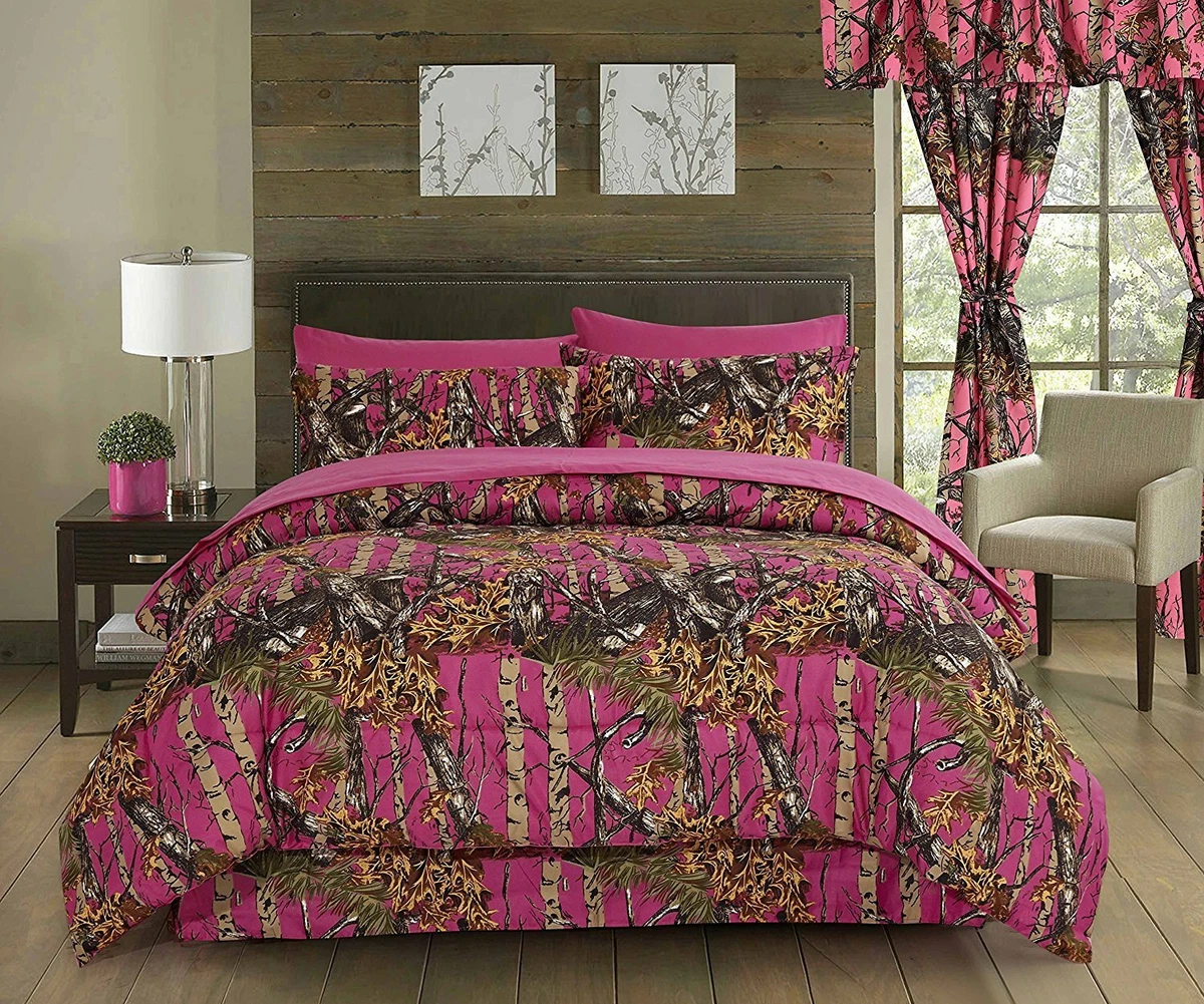 PINK CAMO SHEET SET QUEEN SIZE WOODS CAMO BEDDING 6 SET CAMOUFLAGE