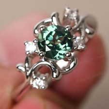 lab created Personalized Green Sapphire Cocktail Silver Round Shape Wedding ring