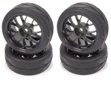 Apex RC Products 1/10 On-Road Black Mesh Wheels / V Tread Tires #5002