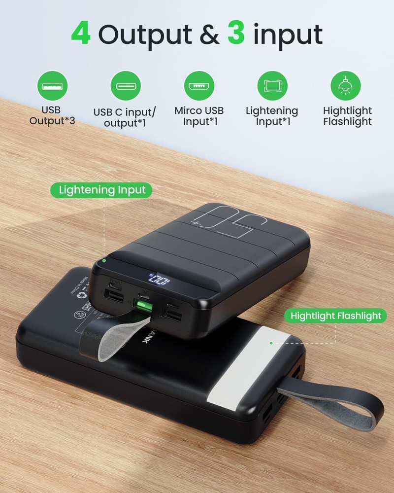 High-Capacity 50000mAh 22.5W Fast Charging Power Bank with USB-C Quick Charge