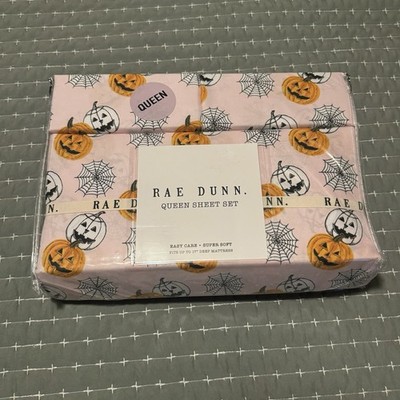 Rae Dunn Halloween Queen Sheet Set Pink With Jack O Lanterns Festive Spooky NEW