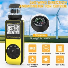 BTMETER Digital Anemometer Wind Speed Air Flow Meter & Temp Data Hold Handheld