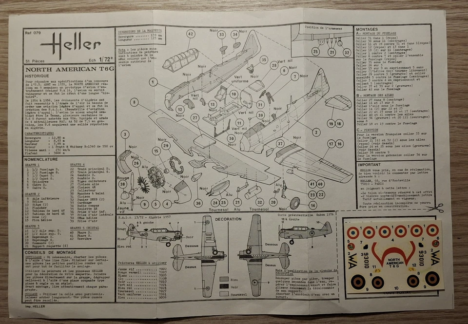 NORTH AMERICAN T-6G TEXAN 1:72 HELLER Kit no scatola originale manca un pezzo - Immagine 2 di 4