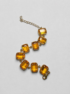 Authentic Turkish 24K Gold Plated Amber Glass Statement Bracelet Adjustable 6-8.5"