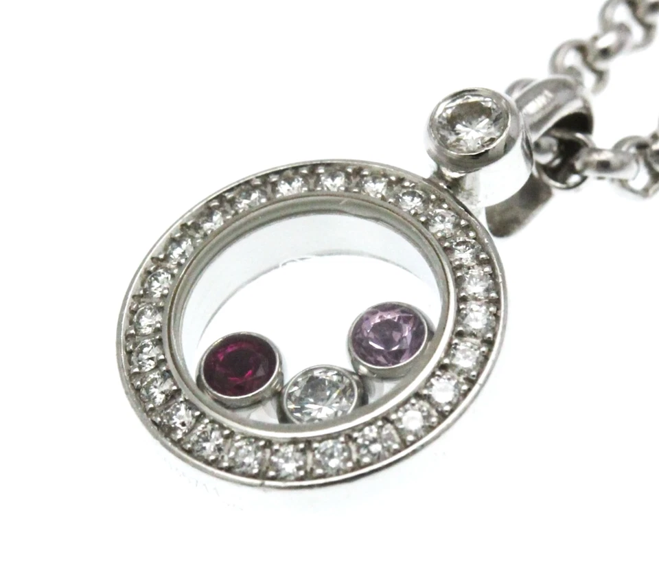 Chopard Happy Diamond Ruby Pink Sapphire 18k White Gold Necklace Pendant - Image 2 of 4
