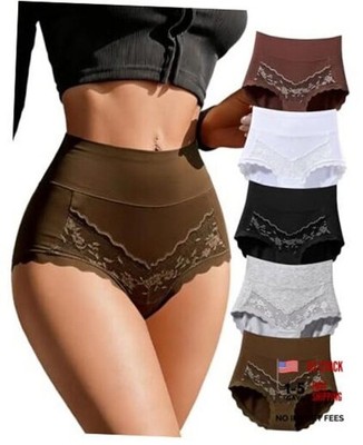 Womens Cotton High Waisted Underwear Full Coverage Lace Panties Scalloped