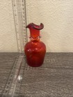 Vintage Murano Hand Blown Art Glass Vase Ruby Red with Clear Swirls 4.5"H
