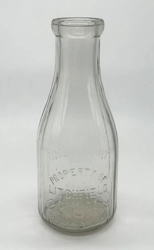 Vintage Litchfield Creamery Milk Products 1 Qt Glass Milk Bottle Litchfield IL