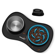 Dog Food and Water Bowl Set 3 in 1, Slow Feeder Dog Bowls Small Black