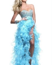 BRAND NEW SHERRI HILL PROM DRESS RHINESTONE TOP RUFFLE Size 6 BLUE
