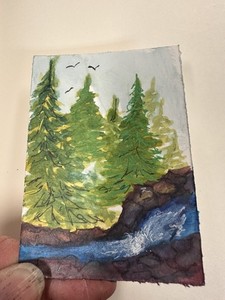 ACEO Art Card Signed Original Watercolor 2.5x3.5 Hiking Season perfect Gift 