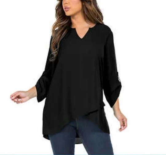 Blusa túnica Fever para mujer en capas negra mediana M