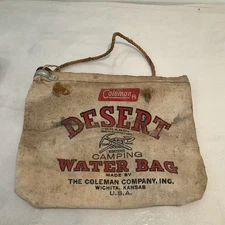 VTG COLEMAN CANVAS DESERT BRAND CAMPING WATER BAG 1940s WICHITA KANSAS WATER BAG