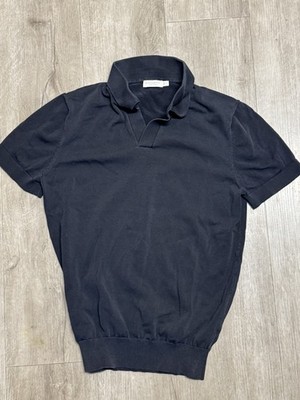 Suitsupply Cotton Silk Knit Polo Shirt Mens Small Black Luxury Short Sleeve