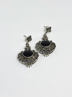 Silber 925 Ohrschmuck Mit Onyx Stein & Markasit Elegant