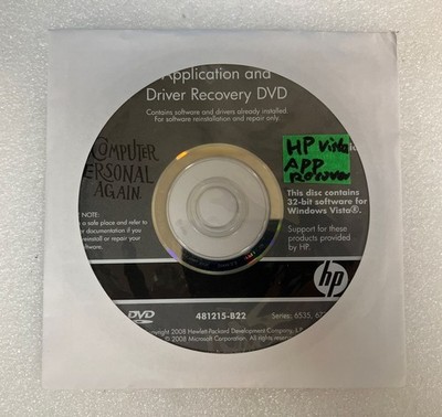 ~New HP Compaq Windows Vista 32-bit Application & Driver Recovery DVD 481215-B22
