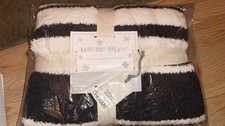 NEW Barefoot Dreams CozyChic Throw Blanket Contrast Tip 45"x60" cream/slate blue