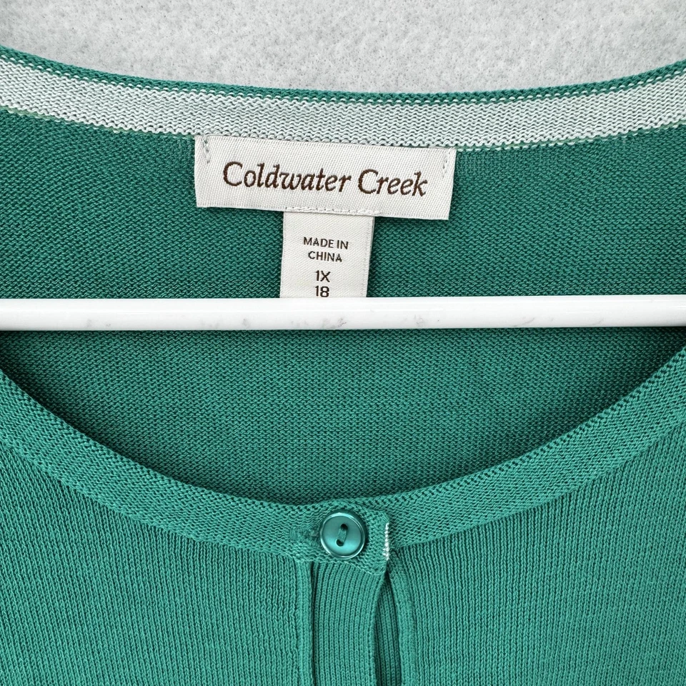 Coldwater Creek Cardigan Womens 1X Green Silk Cotton Knit Button Front Sweater - Image 3 of 4