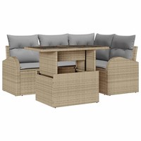Gartensofa Set 5-Teilig Poly Rattan Beige Mit Speicherkissen