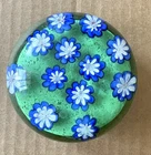 Vintage Art Glass Floral Paperweight Green Murano Style
