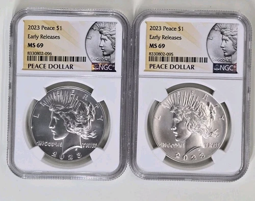 2023 NGC MS69 MORGAN PEACE Silver Dollar 2 COIN SET FIRST RELEASES