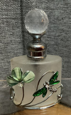 💚 Beautiful Vintage frosted glass, faceted glass stopper Perfume Bottle