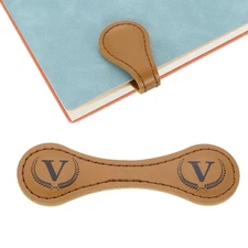 Personalized Magnetic Leather Bookmark, 26 Letters Bookmark, (Light Brown/V)