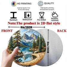 2D Flat,8x8 Inch Aluminum Foil Wall Art - Serene Lake & Mountain Landscape W/Pin