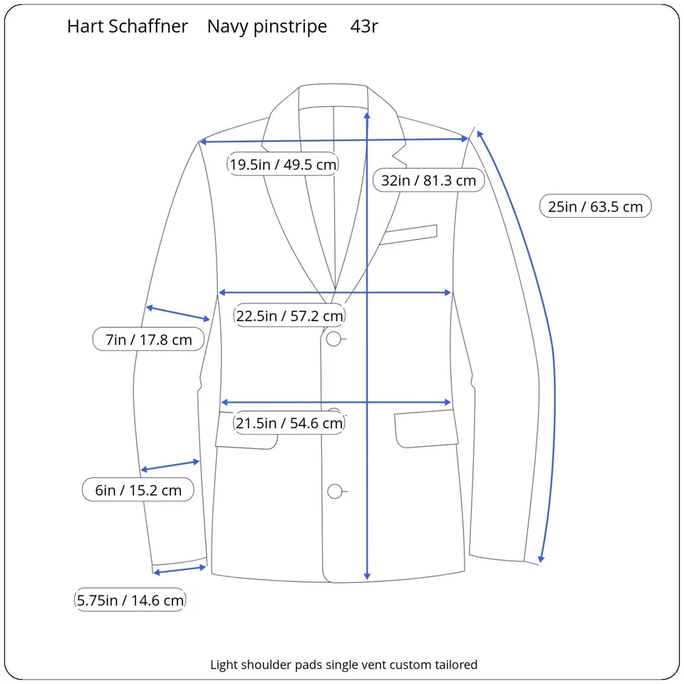 Traje de lana a rayas azul marino 43r 36x32 Hart Schaffner Marx trompetista dorado Foto 2 de 4