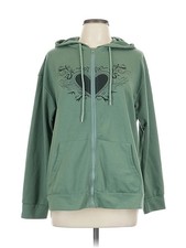 Romwe Women Green Zip Up Hoodie L