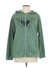 Romwe Women Green Zip Up Hoodie L