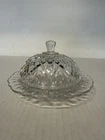 Vintage Anchor Hocking Clear Glass Round Covered Butter Dish Prescut Pineapple