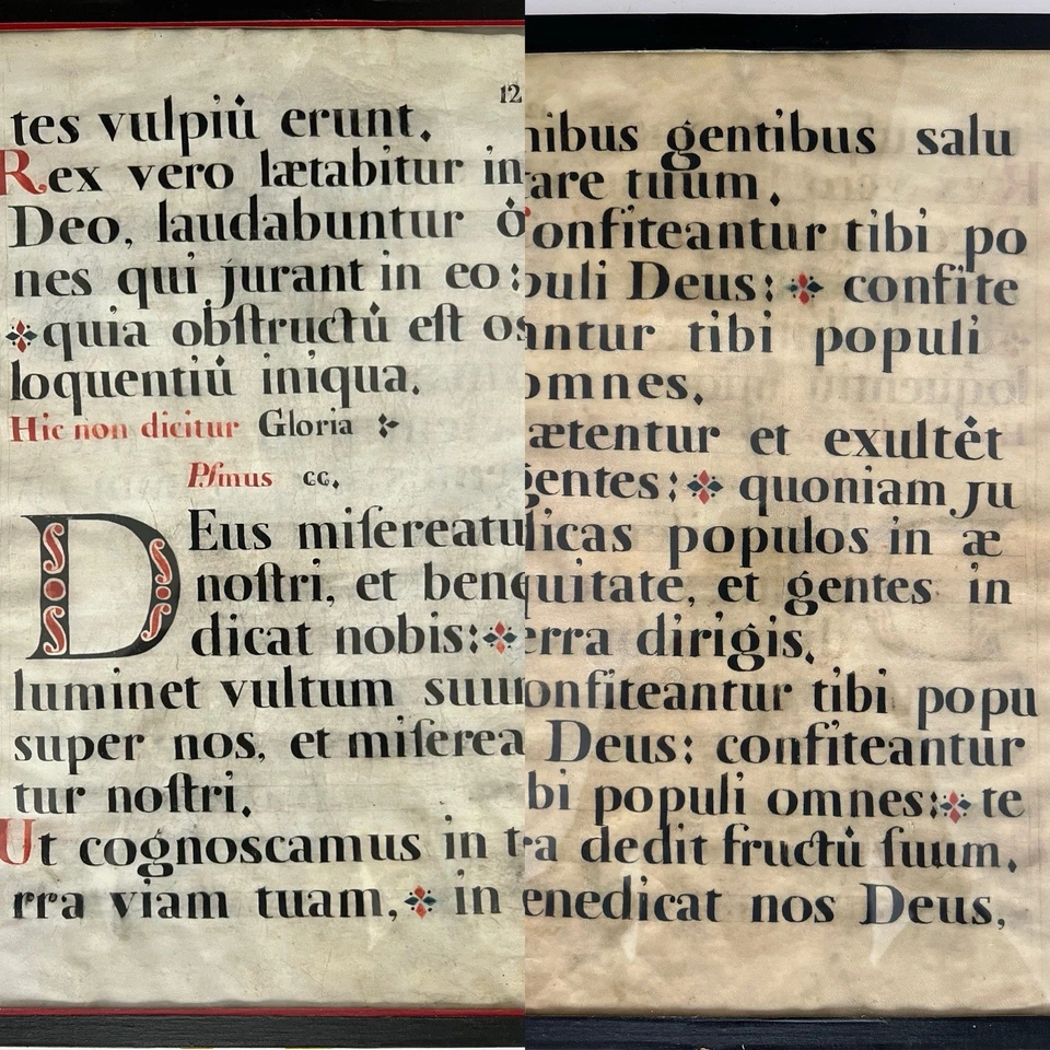 Antique Medieval Vellum Chant Latin Music Manuscript Two Sides Framed 19" x 22" - Image 3 of 4