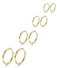 316L Surgical Stainless Steel Hoop Earrings,Mens 6/8/10/12mm Golden,4 Pairs