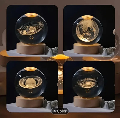 1 Set of LED Luminous Balls with 3D Carved Wooden Base, Decorative (Astronomy)