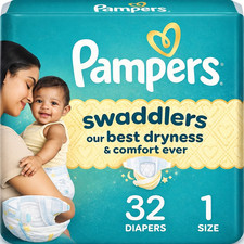 Pampers Swaddlers Diapers Size 1, 32 Count Dryness Comfort Leak Protection