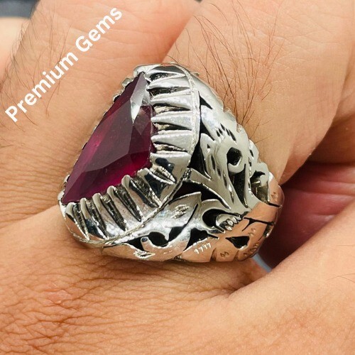 Afghani Ruby, Natural Ruby Silver Ring, Ruby Gemstone Ring Sterling Silver 925 - Picture 3 of 8