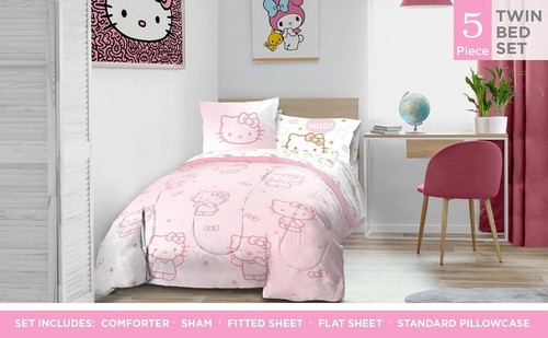 Hello Kitty Twin Comforter Set, 5 Piece Bedding Includes Sheet Set Pillow Covers - Picture 2 of 6
