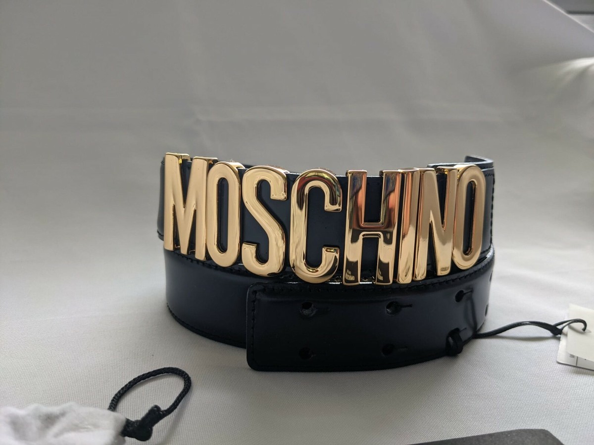 Moschino Couture Jeremy Scott SHINY BLACK LEATHER BELT WITH GOLD