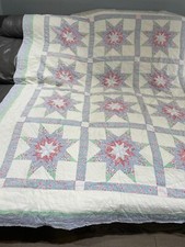 Vtg. hand stitched Lonestar Eastern Star Patterned purple pink Quilt 81" x 64"