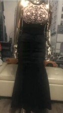 BLONDIE NITES Black/ Cream Scroll Design Formal Prom Trumpet Gown Sz 5 $190