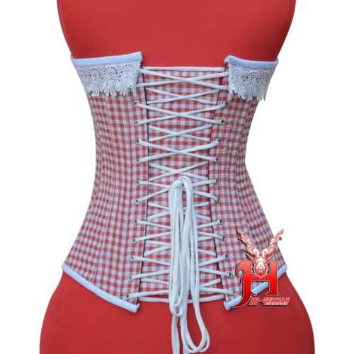 Corsetto petto pieno rosso bianco cotone corsetto rosso checkered cotton corsets Hi-319 - Foto 4 di 6