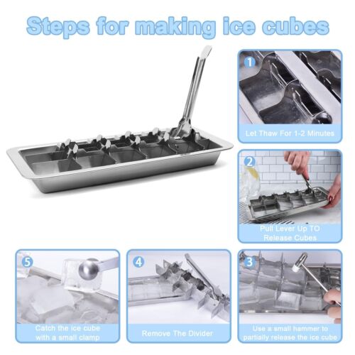 Stainless Steel Ice Cube Trays for Freezer, Metal Ice Tray with Lever, Vintag... - Picture 5 of 6