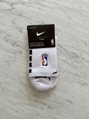 NIKE Elite NBA Crew Socks (White/Black) Large with DRI-FIT