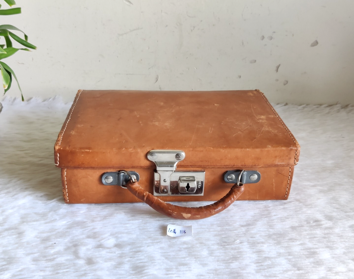 1940s Vintage CHENEY Brown Leather Suitcase Decorative Old