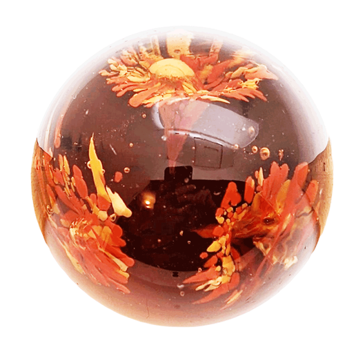 VINTAGE Heavy Pink Flowers Controlled Bubbles Art Glass Sphere Paperweight EUC - Picture 3 of 7