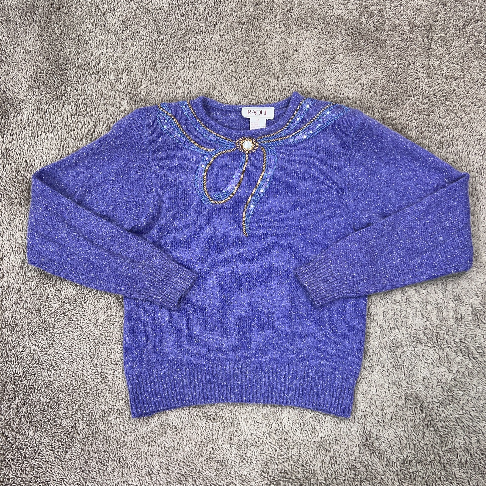 Vintage Raoul Womens Medium Purple Silk Angora Sweater Bling Glam